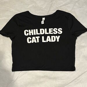 NWOT BELLA+CANVAS Black Crop Top “Childless Cat Lady” Sz M/L